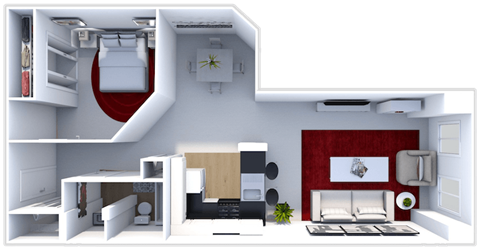 Floor plan for 1 bed, 1 bath, 848 sqft