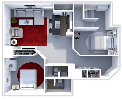 Floor plan for 2 beds, 2 baths, 1685 sqft
