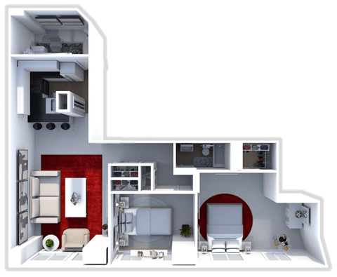 Floor plan for 2 beds, 1 bath, 1258 sqft
