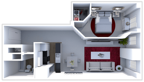 Floor plan for 1 bed, 1 bath, 1053 sqft