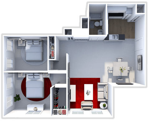 Floor plan for 2 beds, 1 bath, 1363 sqft
