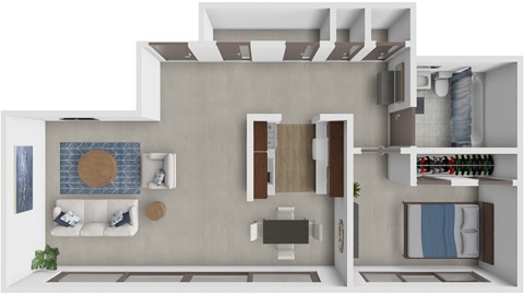 Floor plan for 1 bed, 1 bath, 770 sqft