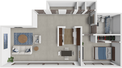 Floor plan for 1 bed, 1 bath, 770 sqft