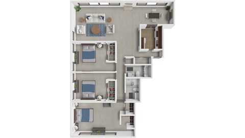 Floor plan for 3 beds, 2 baths, 1515 sqft