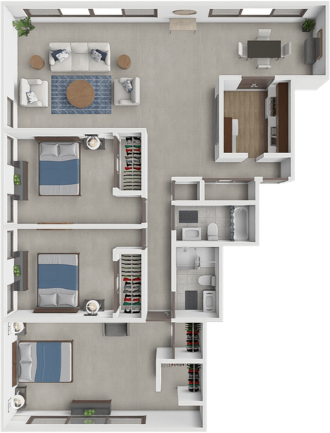 Floor plan for 3 beds, 2 baths, 1515 sqft