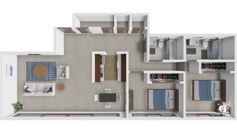 Floor plan for 2 beds, 2 baths, 1090 sqft