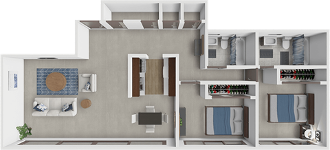 Floor plan for 2 beds, 2 baths, 1090 sqft