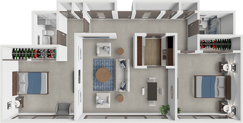Floor plan for 2 beds, 2 baths, 1150 sqft
