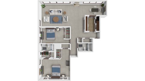 Floor plan for 2 beds, 2 baths, 1350 sqft