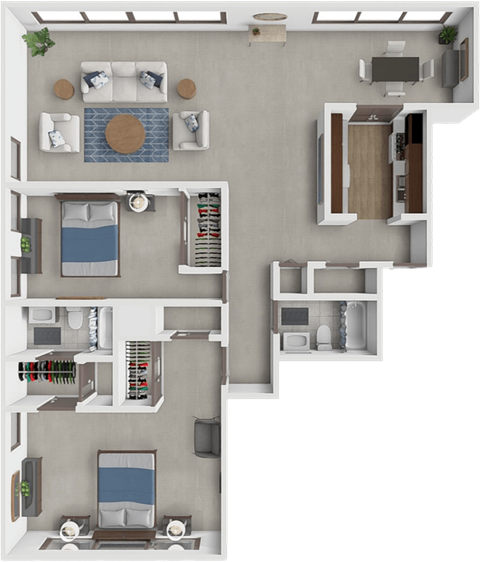 Floor plan for 2 beds, 2 baths, 1350 sqft