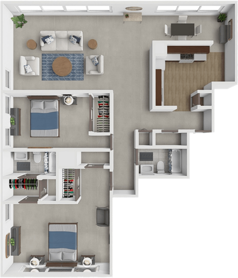 Floor plan for 2 beds, 2 baths, 1350 sqft