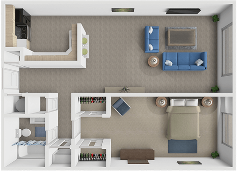Floor plan for 1 bed, 1 bath, 653 sqft