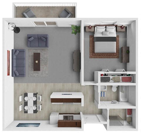 Floor plan for 1 bed, 1 bath, 758 sqft