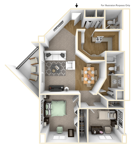 Floor plan for 2 beds, 1.5 baths, 795 sqft