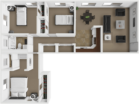 Floor plan for 3 beds, 2 baths, 1017 sqft