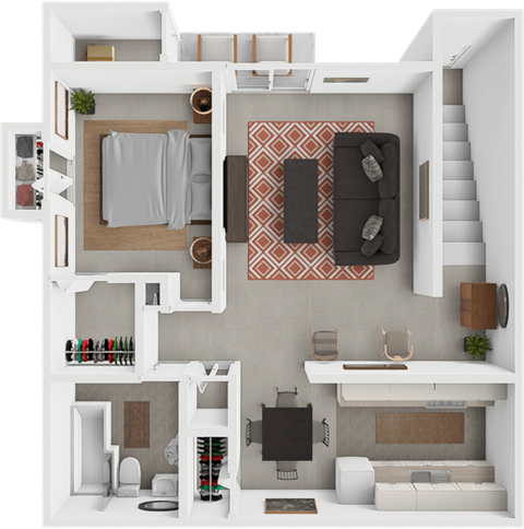 Floor plan for 1 bed, 1 bath, 702 sqft