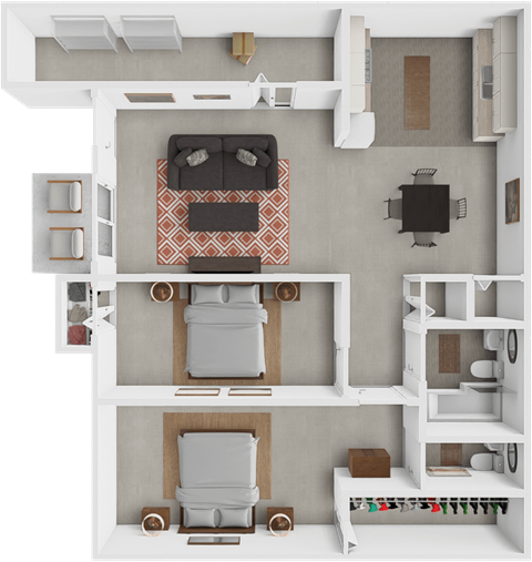 Floor plan for 2 beds, 1.5 baths, 865 sqft