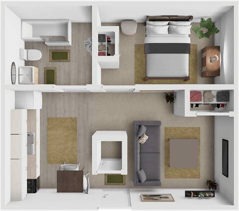 Floor plan for 1 bed, 1 bath, 500 sqft