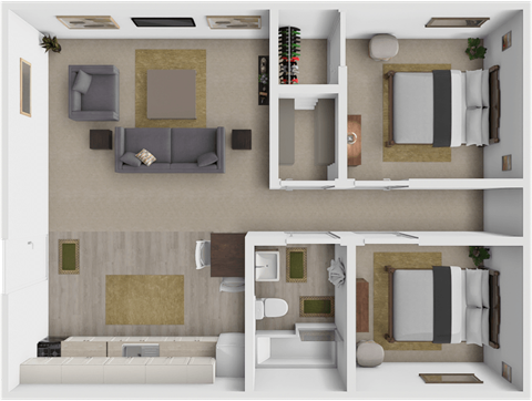 Floor plan for 2 beds, 1 bath, 750 sqft