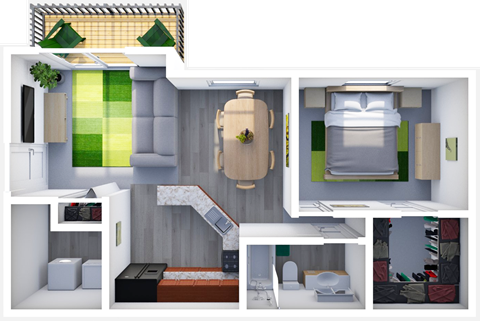 Floor plan for 1 bed, 1 bath, 811 sqft