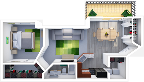 Floor plan for 1 bed, 1 bath, 856 sqft