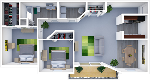 Floor plan for 2 beds, 1 bath, 1079 sqft