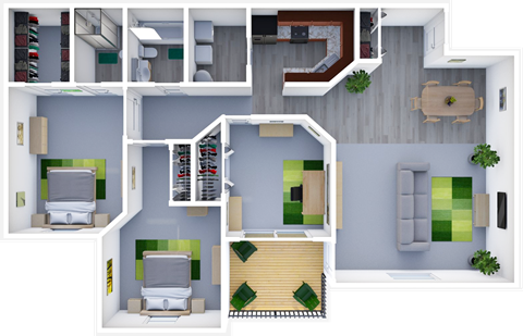 Floor plan for 3 beds, 2 baths, 1349 sqft