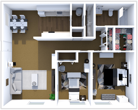 Floor plan for 2 beds, 1 bath, 800 sqft