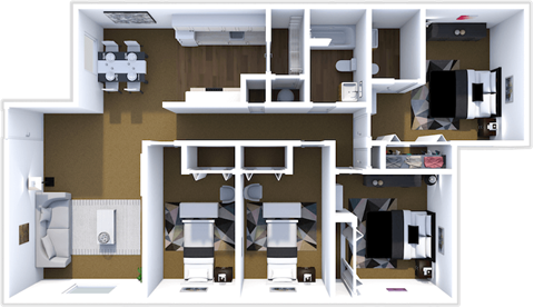Floor plan for 4 beds, 1.5 baths, 1136 sqft