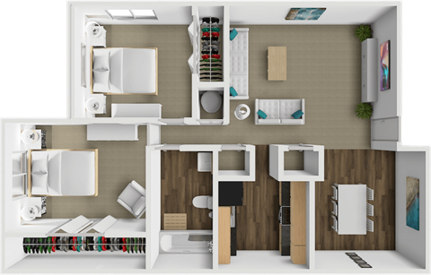 Floor plan for 2 beds, 1 bath, 963 sqft