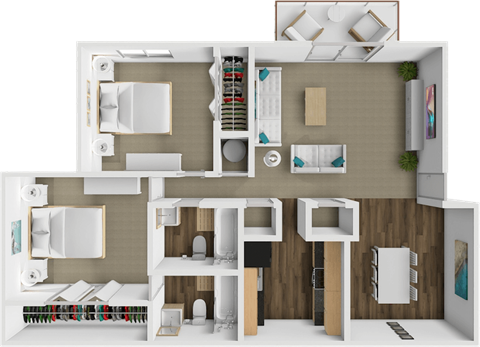 Floor plan for 2 beds, 2 baths, 1000 sqft