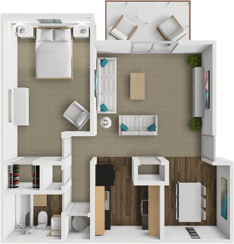 Floor plan for 1 bed, 1 bath, 900 sqft