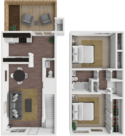 Floor plan for 2 beds, 1.5 baths, 990 sqft