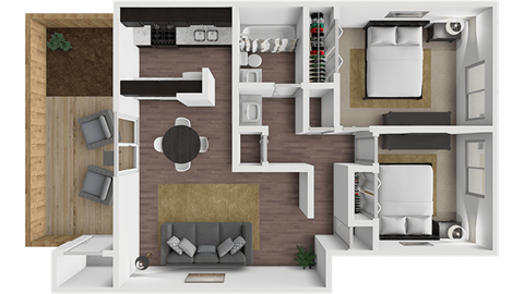 Floor plan for 2 beds, 1 bath, 810 sqft