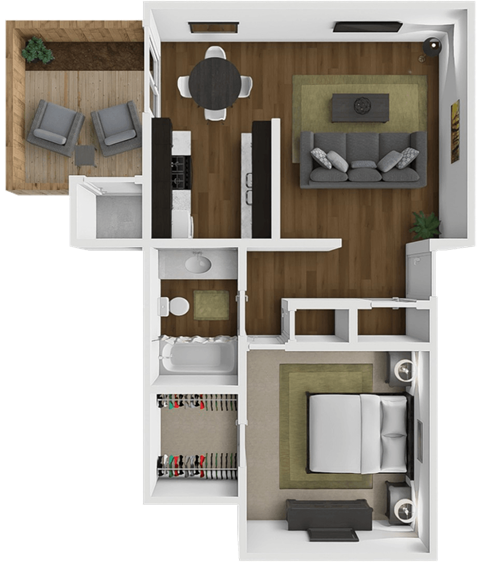 Floor plan for 1 bed, 1 bath, 660 sqft