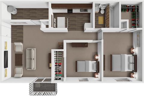 Floor plan for 2 beds, 1 bath, 870 sqft
