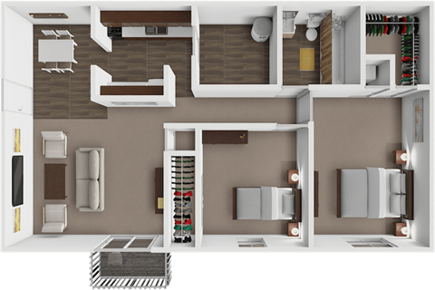 Floor plan for 2 beds, 1 bath, 876 sqft
