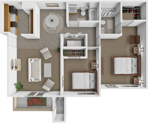 Floor plan for 2 beds, 2 baths, 894 sqft