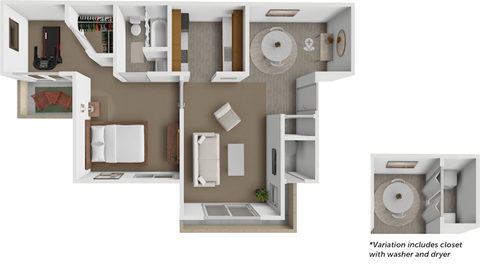 Floor plan for 1 bed, 1 bath, 724 sqft