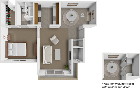 Floor plan for 1 bed, 1 bath, 652 sqft