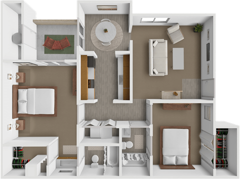 Floor plan for 2 beds, 2 baths, 958 sqft