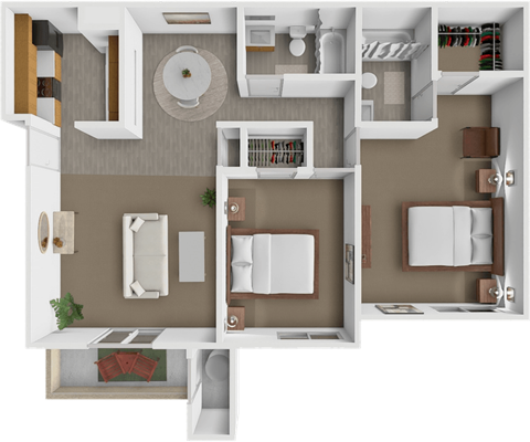 Floor plan for 2 beds, 2 baths, 855 sqft