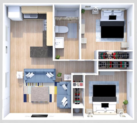 Floor plan for 2 beds, 1 bath, 600 sqft