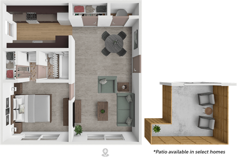 Floor plan for 1 bed, 1 bath, 575 sqft