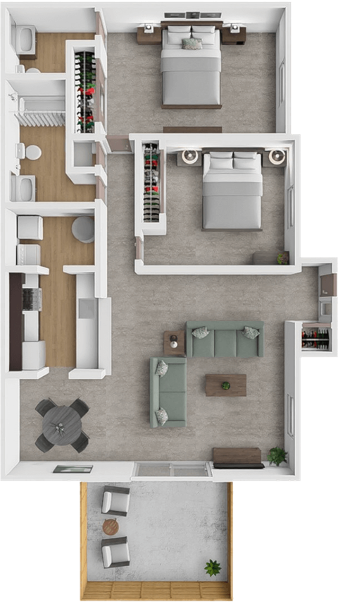 Floor plan for 2 beds, 1.5 baths, 1000 sqft