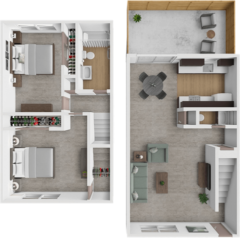 Floor plan for 2 beds, 1.5 baths, 1100 sqft