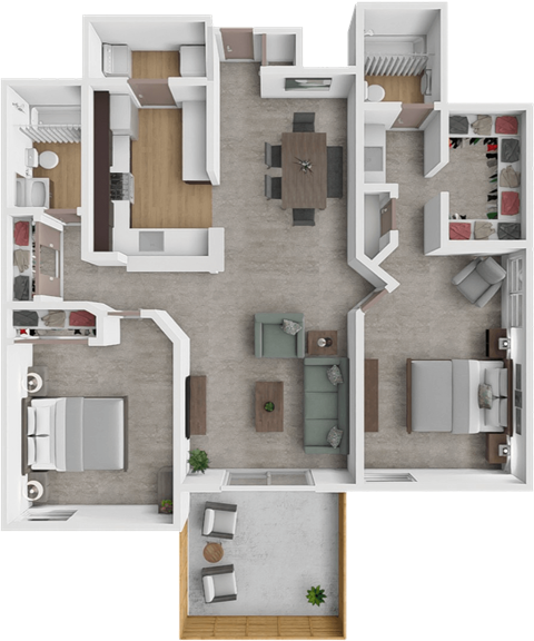 Floor plan for 2 beds, 2 baths, 1200 sqft