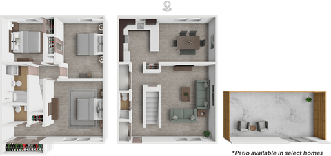 Floor plan for 3 beds, 1.5 baths, 1290 sqft