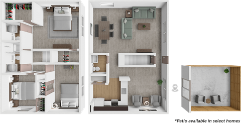 Floor plan for 3 beds, 2 baths, 1330 sqft