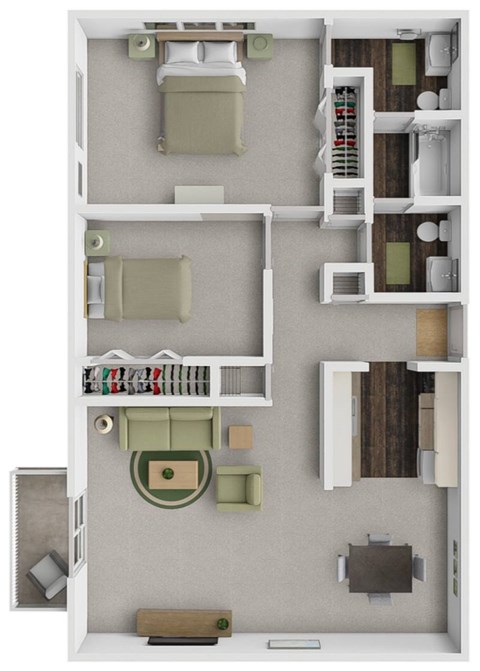 Floor plan for 2 beds, 1.5 baths, 935 sqft